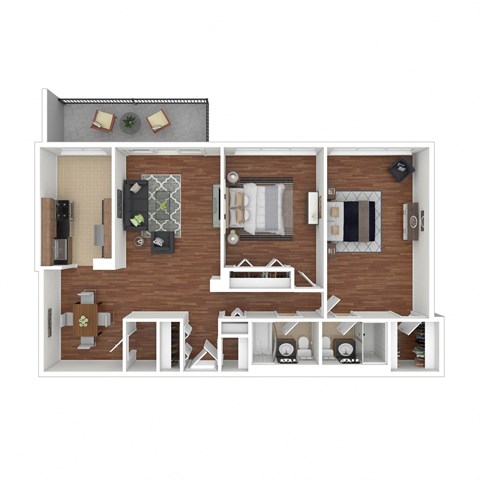 Floor plan for 2 beds, 2 baths, 1358 sqft